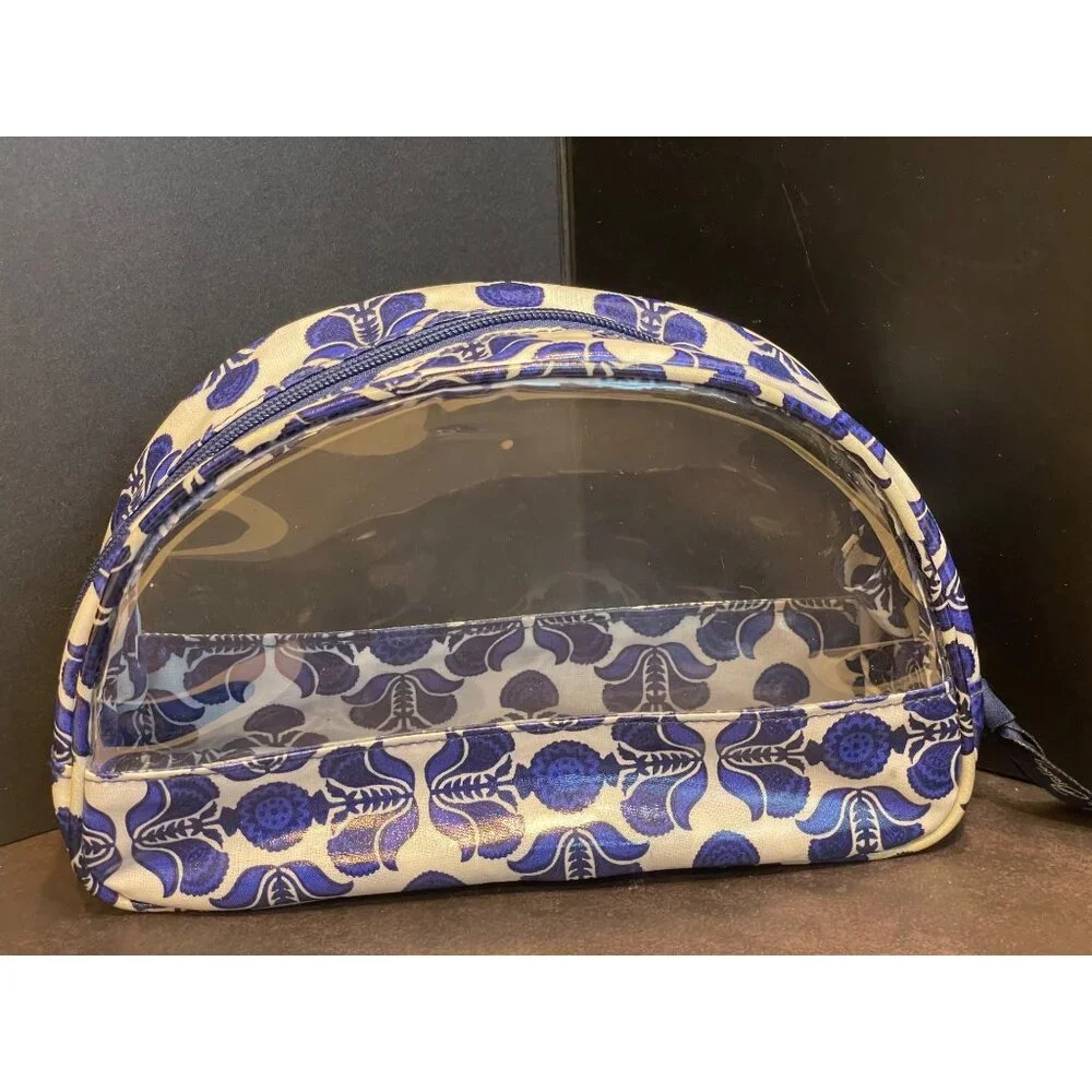 Vera Bladley Cobalt Tile Clear Makeup Case Bag Blue White